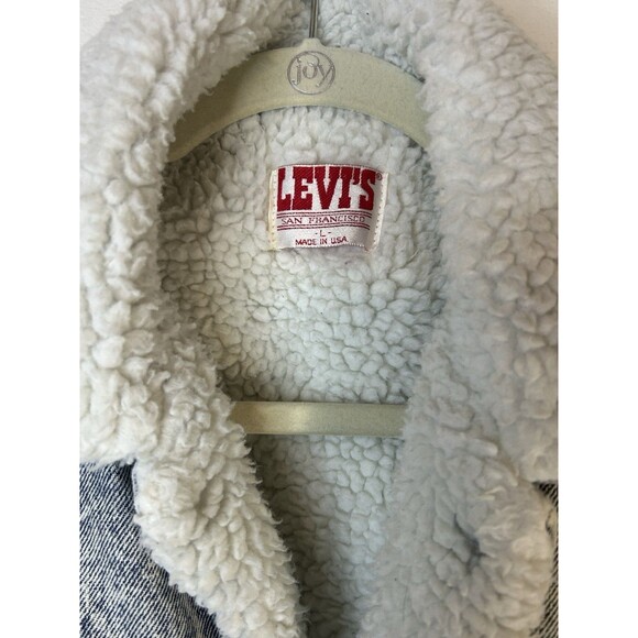 Vintage 80s Levi’s SHERPA Lined Acid Wash Denim Trucker Jacket Made In USA Large - Picture 2 of 12